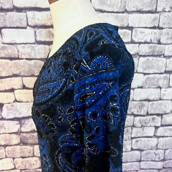 Brittany Black Blue, Black & Gold 3/4 Sleeve Blouse Size L - Picture 4 of 7